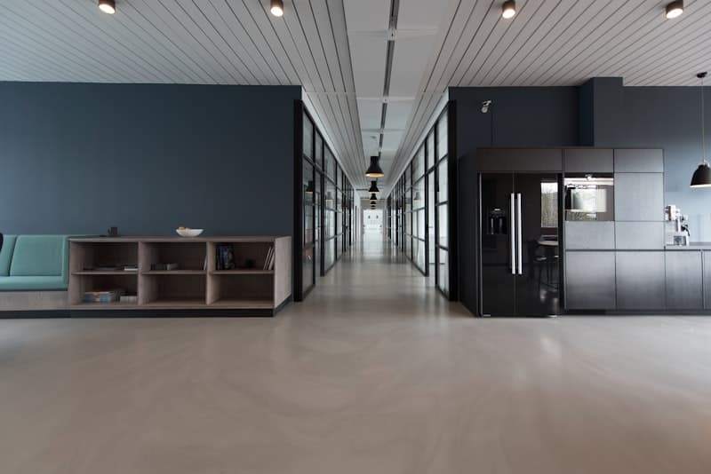 Empty modern office corridor with no employees present